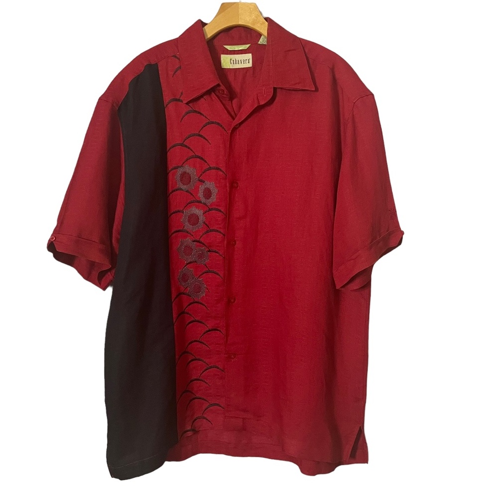 Cubavera men’s red and black short sleeve button down casual shirt size large